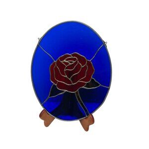 Enchanted Rose Stained Glass Suncatcher, Window Hanging, Red Rose Gift for Her,